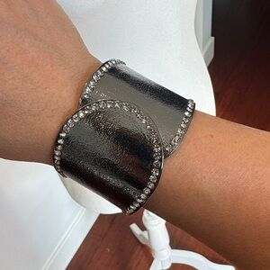 Flawed Gunmetal gray/black bangle with rhinestone accents
